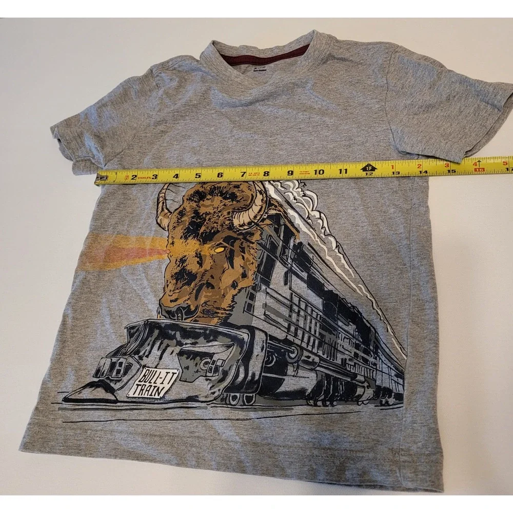 Gymboree Bull-It Train Bison Graphic Tee Kids S 5-6 Grey Short Sleeve Cotton